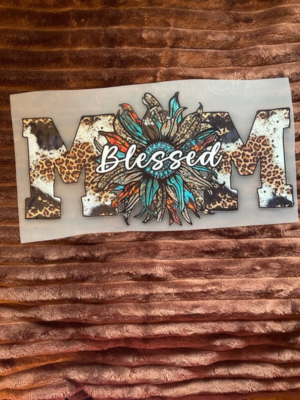 Cow and leopard BLESSED MOM design with sunflower (1015) - Prayerfully Made Tees